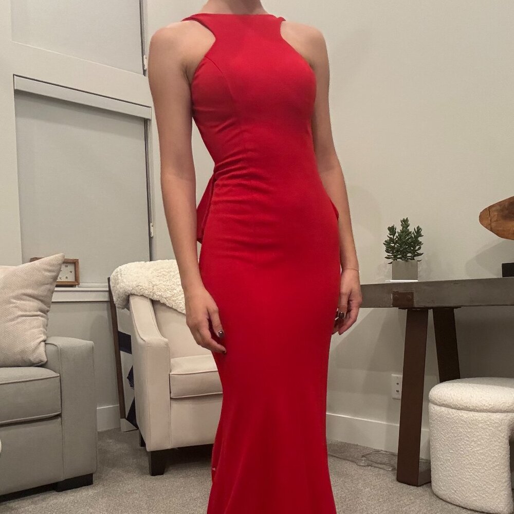 Red Bustled Mermaid Prom Gown